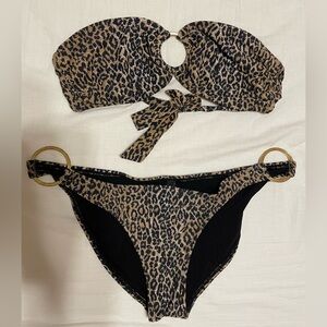 ViX Leopard Ring Bandeau Bikini Set | Size L | Gold Hardware
